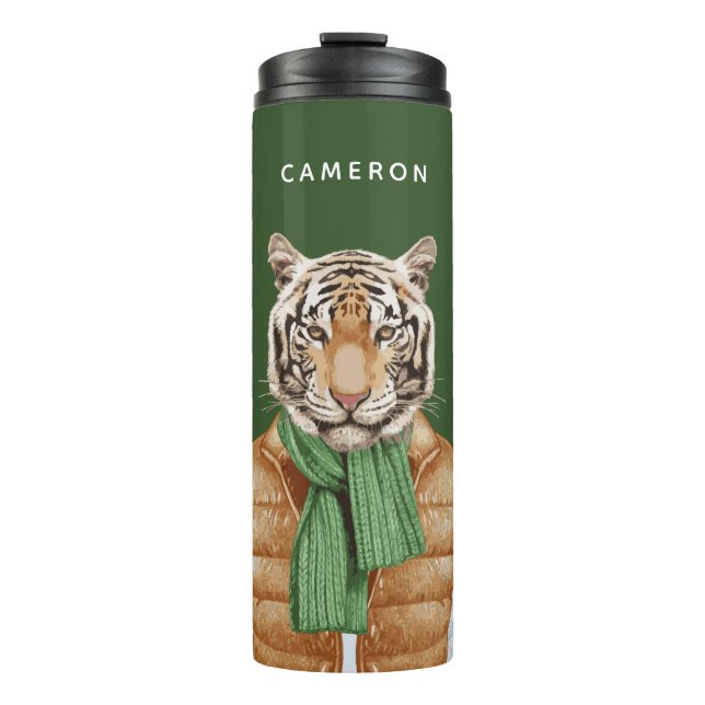 Down Vest Tiger | Add Your Name Thermal Tumbler (Front)