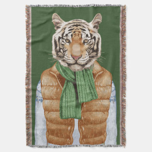 Down Vest Tiger Throw Blanket