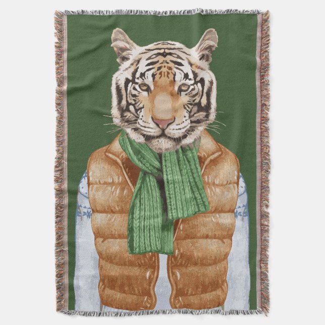 Down Vest Tiger Throw Blanket (Front Vertical)