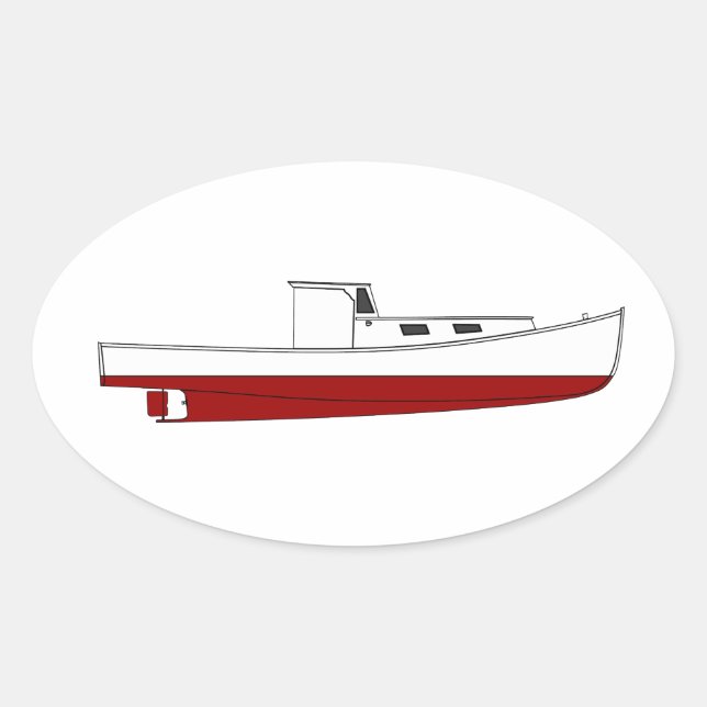 Downeast Maine Lobster Boat Colour Illustration Oval Sticker (Front)