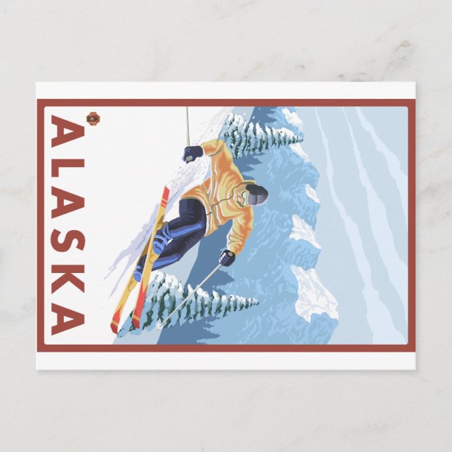 Downhhill Snow Skier - Alaska Postcard (Front)
