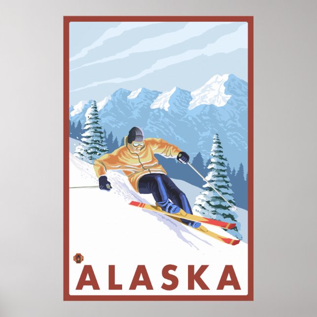 Downhhill Snow Skier - Alaska Poster (Front)