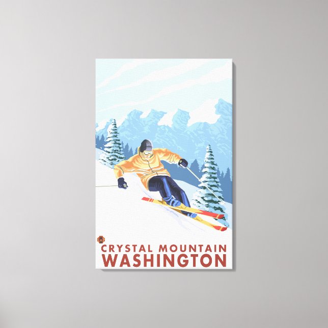 Downhhill Snow Skier - Crystal Mountain, WA Canvas Print (Front)