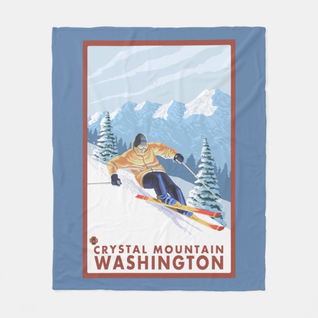 Downhhill Snow Skier - Crystal Mountain, WA Fleece Blanket (Front)