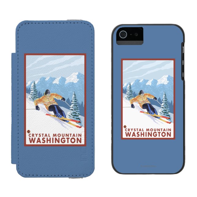 Downhhill Snow Skier - Crystal Mountain, WA Incipio iPhone Wallet Case (Side by Side)