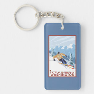 Downhhill Snow Skier - Crystal Mountain, WA Key Ring