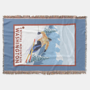 Downhhill Snow Skier - Crystal Mountain, WA Throw Blanket