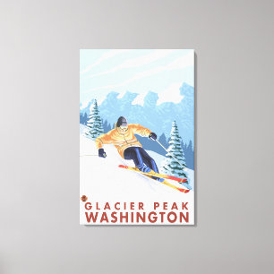 Downhhill Snow Skier - Glacier Peak, Canvas Print