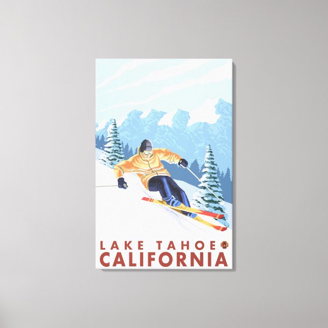 Downhhill Snow Skier - Lake Tahoe, California Canvas Print (Front)