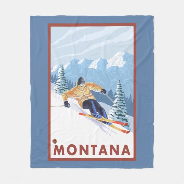 Downhhill Snow Skier - Montana Fleece Blanket (Front)