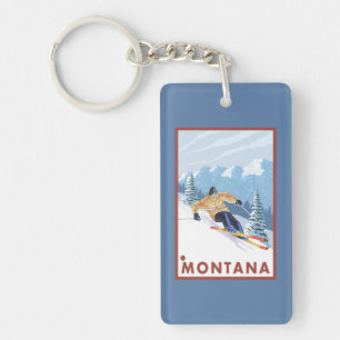 Downhhill Snow Skier - Montana Key Ring