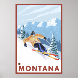 Downhhill Snow Skier - Montana Poster