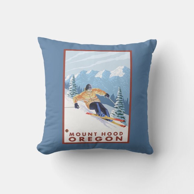 Downhhill Snow Skier - Mount Hood, Oregon Cushion (Front)