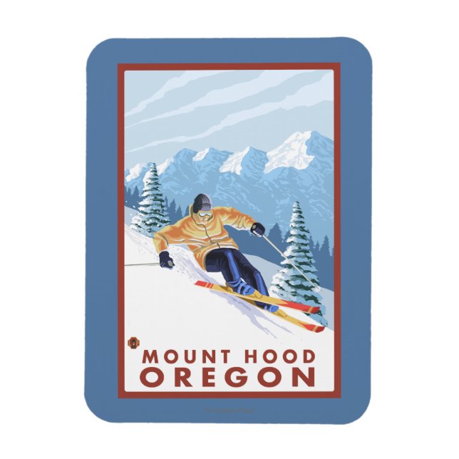 Downhhill Snow Skier - Mount Hood, Oregon Magnet (Vertical)