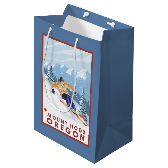 Downhhill Snow Skier - Mount Hood, Oregon Medium Gift Bag (Front Angled)