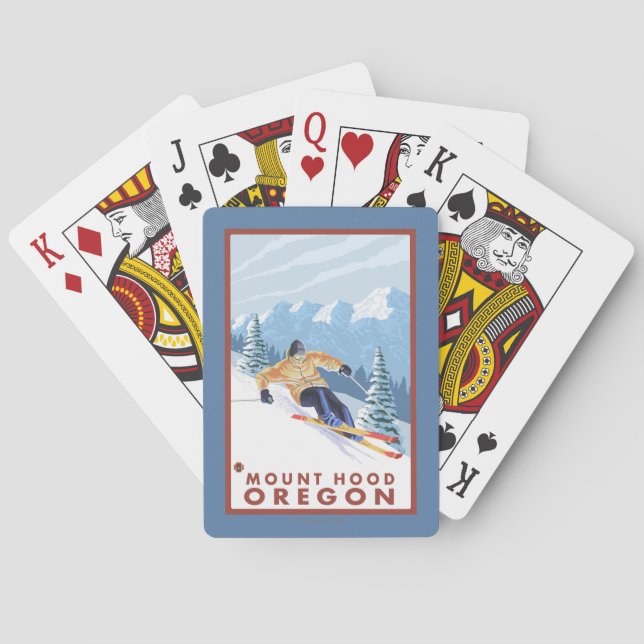 Downhhill Snow Skier - Mount Hood, Oregon Playing Cards (Back)