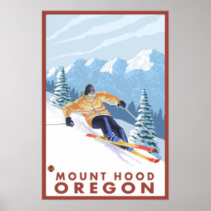 Downhhill Snow Skier - Mount Hood, Oregon Poster