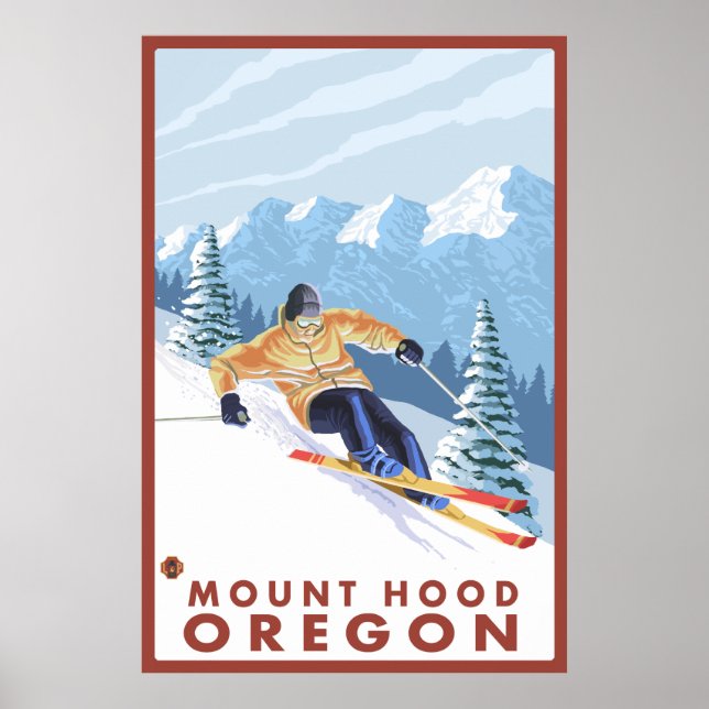 Downhhill Snow Skier - Mount Hood, Oregon Poster (Front)