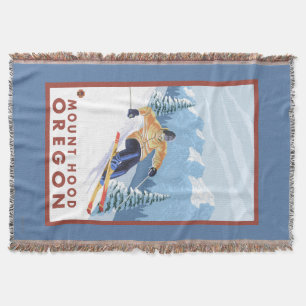 Downhhill Snow Skier - Mount Hood, Oregon Throw Blanket