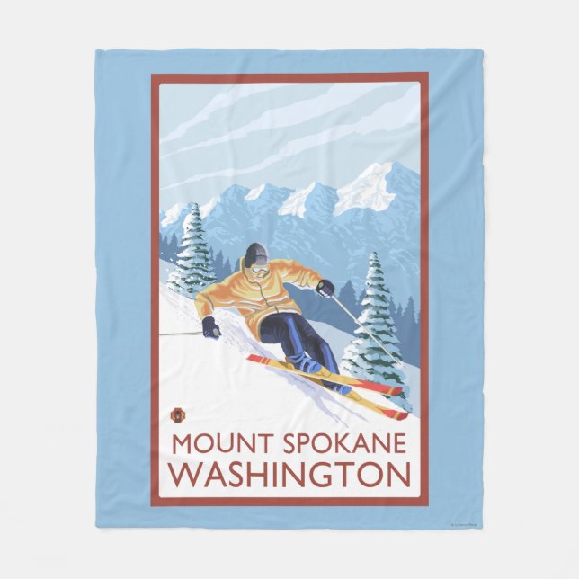 Downhhill Snow Skier - Mount Spokane, Fleece Blanket (Front)