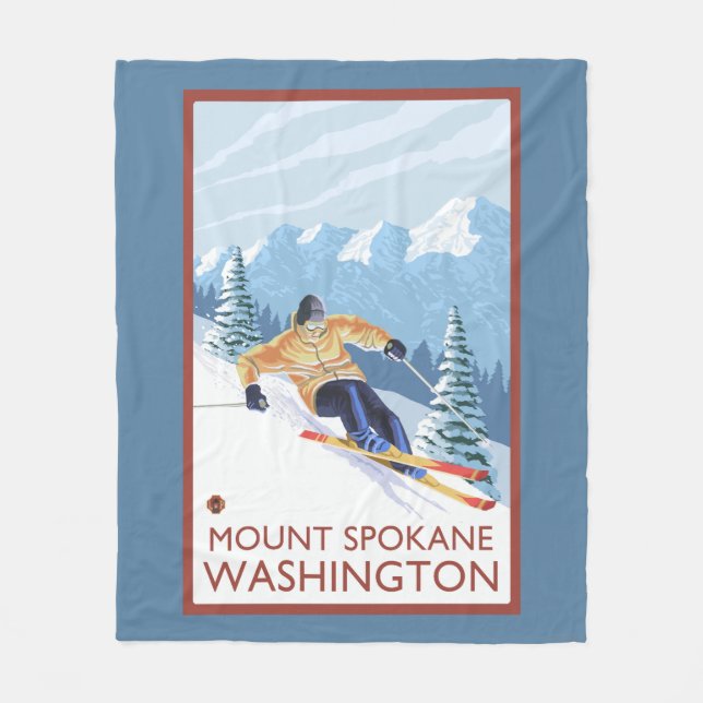 Downhhill Snow Skier - Mount Spokane, Fleece Blanket (Front)