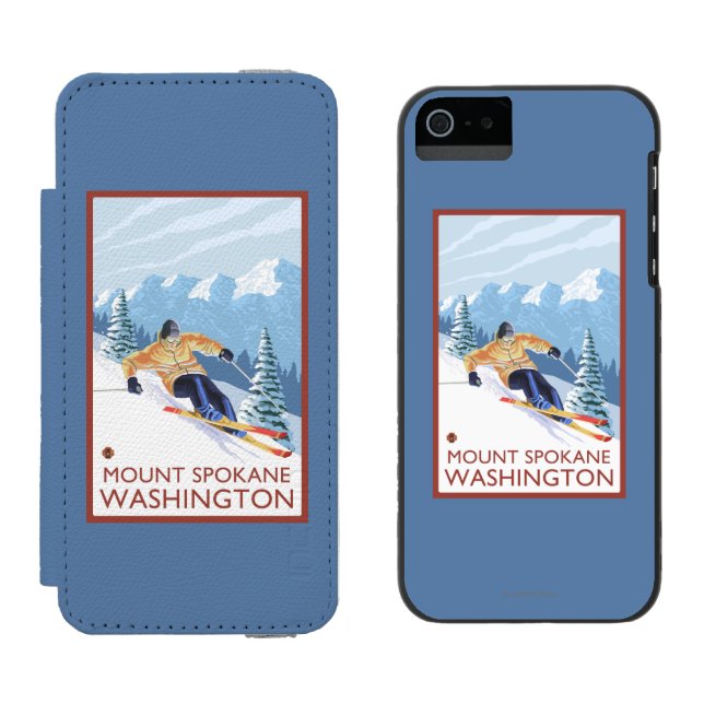 Downhhill Snow Skier - Mount Spokane, Incipio iPhone Wallet Case (Side by Side)