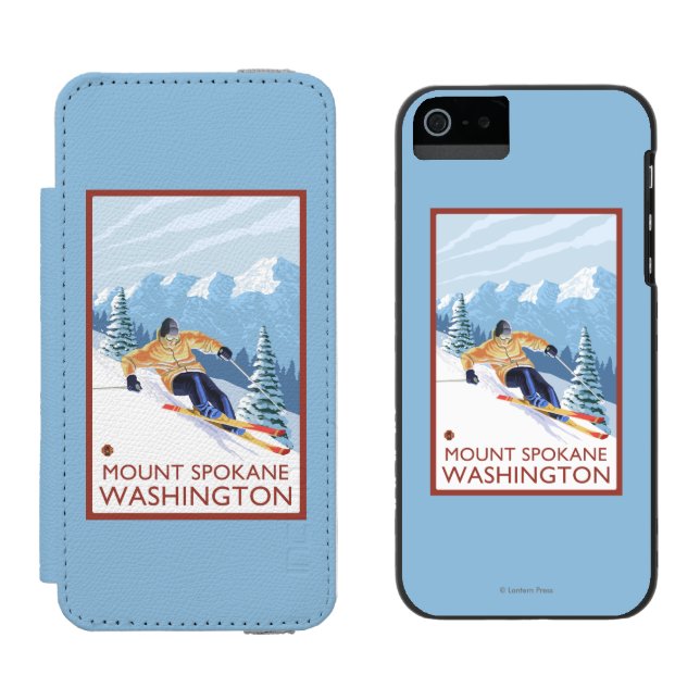 Downhhill Snow Skier - Mount Spokane, Incipio iPhone Wallet Case (Side by Side)
