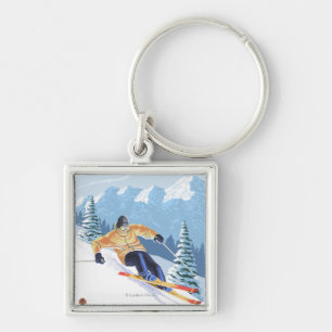 Downhhill Snow Skier - Mount Spokane, Key Ring