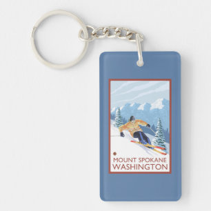 Downhhill Snow Skier - Mount Spokane, Key Ring
