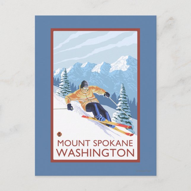 Downhhill Snow Skier - Mount Spokane, Postcard (Front)