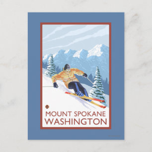 Downhhill Snow Skier - Mount Spokane, Postcard