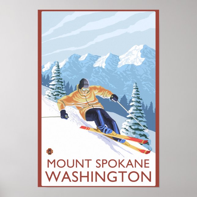 Downhhill Snow Skier - Mount Spokane, Poster (Front)