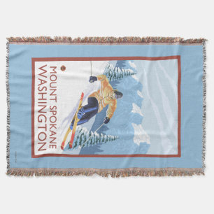 Downhhill Snow Skier - Mount Spokane, Throw Blanket