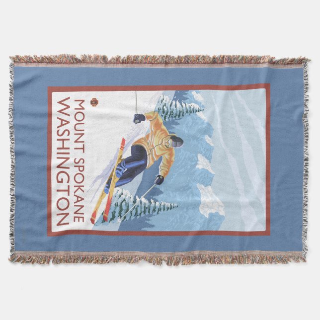 Downhhill Snow Skier - Mount Spokane, Throw Blanket (Front)
