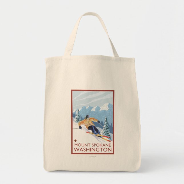 Downhhill Snow Skier - Mount Spokane, Tote Bag (Front)