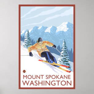 Downhhill Snow Skier - Mount Spokane, Washington Poster