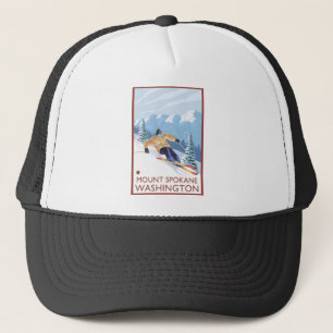 Downhhill Snow Skier - Mount Spokane, Washington Trucker Hat
