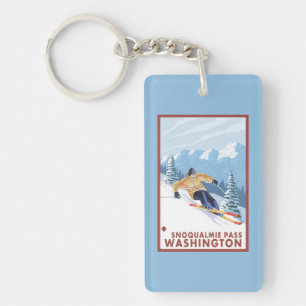 Downhhill Snow Skier - Snoqualmie Pass, WA Key Ring
