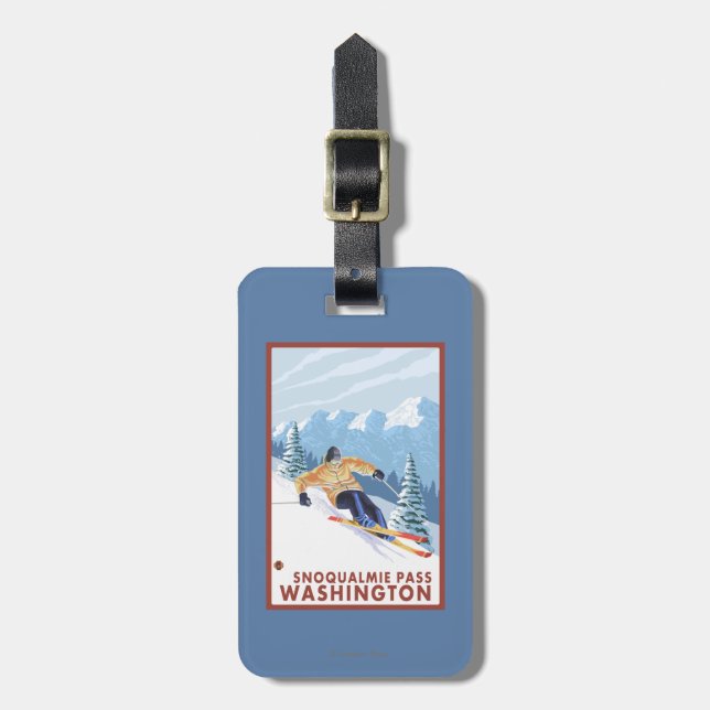 Downhhill Snow Skier - Snoqualmie Pass, WA Luggage Tag (Front Vertical)