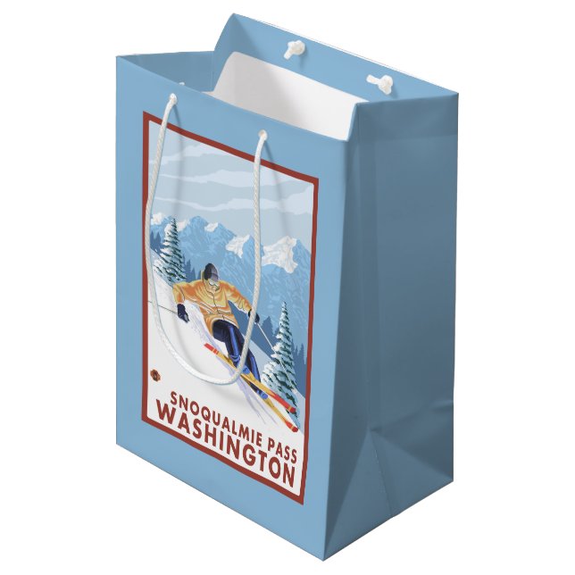Downhhill Snow Skier - Snoqualmie Pass, WA Medium Gift Bag (Front Angled)