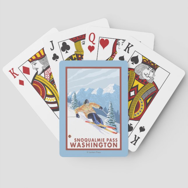 Downhhill Snow Skier - Snoqualmie Pass, WA Playing Cards (Back)