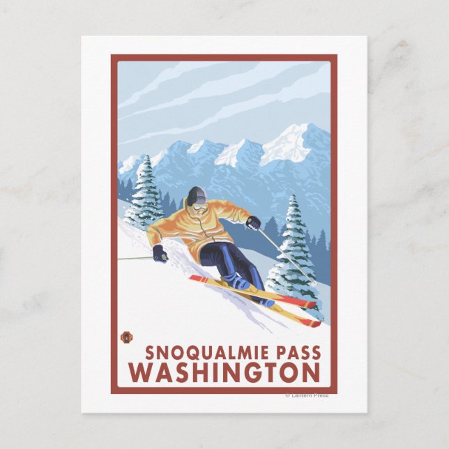 Downhhill Snow Skier - Snoqualmie Pass, WA Postcard (Front)