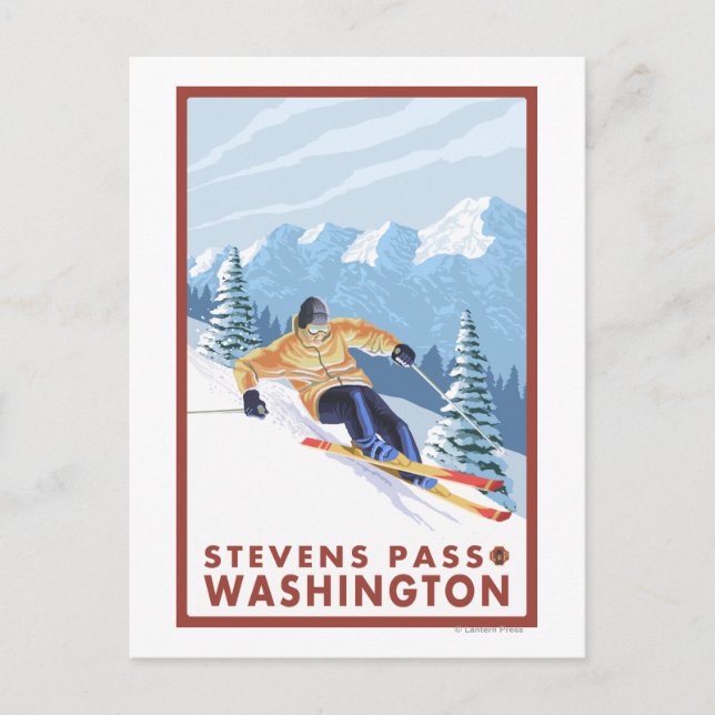 Downhhill Snow Skier - Stevens Pass, Postcard (Front)