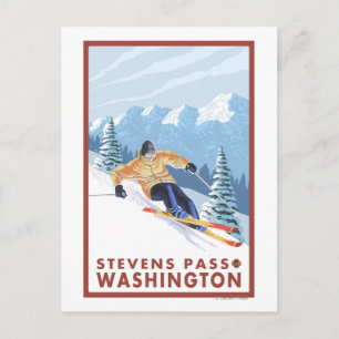 Downhhill Snow Skier - Stevens Pass, Postcard