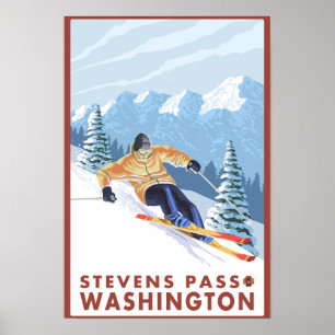 Downhhill Snow Skier - Stevens Pass, Poster