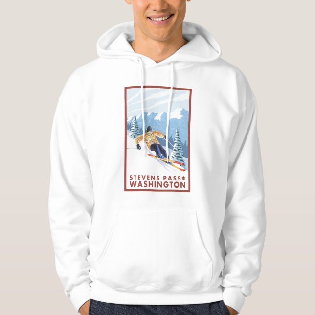Downhhill Snow Skier - Stevens Pass, Washington Hoodie (Front)