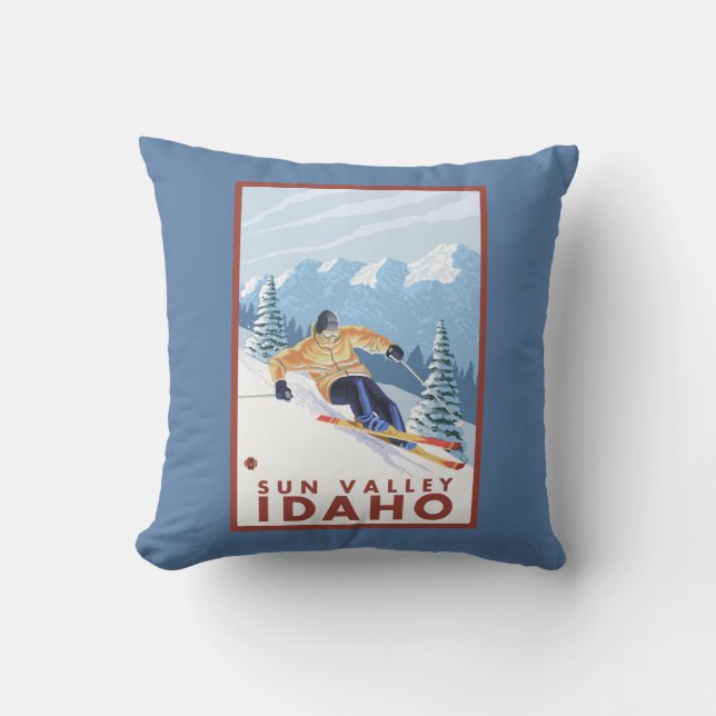 Downhhill Snow Skier - Sun Valley, Idaho Cushion (Front)