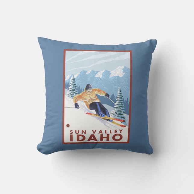 Downhhill Snow Skier - Sun Valley, Idaho Cushion (Front)
