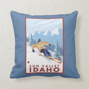 Downhhill Snow Skier - Sun Valley, Idaho Cushion
