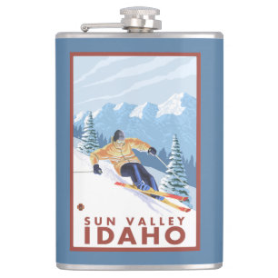 Downhhill Snow Skier - Sun Valley, Idaho Hip Flask